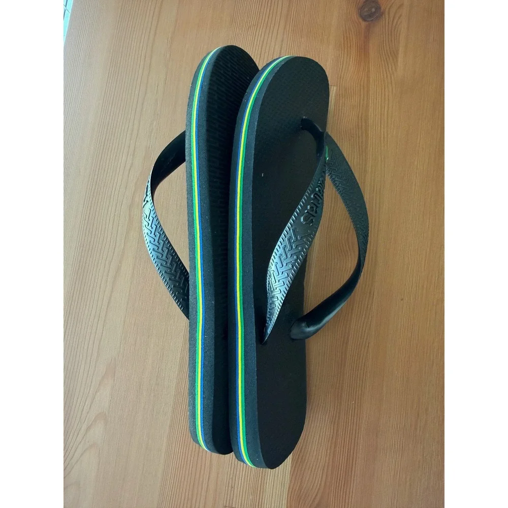 Havaianas Brasil Logo Black Flip Flops Sandals Mens 7/8 Womens 9/10